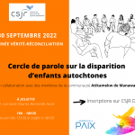 Permalink to: 30 septembre : Cercle de parole sur la disparition d'enfants autochtones